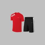 Erkek Kırmızı Dri-Fit Kumaş Cepli Baskısız Sıfır Yaka Kısa Kol Alt Üst Takım Tişört Şort Seti S-3xl - 2XL