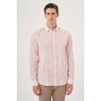 Erkek Kırmızı Keten Trend Dynamic Fit Britli Yaka Gömlek - 2XL