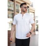 Erkek Kısa Kol Beyaz Keten Gömlek Hakim Yaka - 2XL