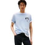 Erkek Kısa Kol Bisiklet Yaka NYC Yazı Desen Mavi T-Shirt MW0MW40427-DS9
