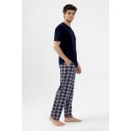 Erkek Kısa Kollu Ekose Desenli Pamuklu Pijama Takımı - 2XL