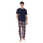 Erkek Kısa Kollu Ekose Desenli Pamuklu Pijama Takımı Lacivert M
