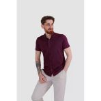 Erkek Kısa Kollu Nefes Alabilen Yazlık Pamuklu Slim Fit Gömlek 2910-G-Bordo