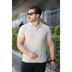 Erkek Kısa Kollu Yakalı Tişört - Bej - XL