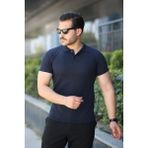 Erkek Kısa Kollu Yakalı Tişört - Lacivert - XL