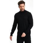 Erkek Kışlık Kanguru Cep Fermuarlı Siyah Triko Kazak - XL