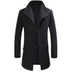 Erkek Kışlık Palto Slim Fit Dolgulu Yün Trençkot Kalın Uzun Zarif Palto Peacoat - Erkek Trençkot Dik Yaka Günlük Yünlü Ceket Kışlık Uzun Ceket Tek Göğüslü Palto, Part2 Siyah, XS