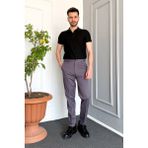 Erkek Klasik Gabardin Likralı Keten Pantolon - Gri - 50
