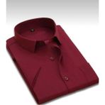 Erkek Klasik Kesim Dakron Kumaş Tek Cepli Kısa Kol Gömlek - Bordo - 3XL