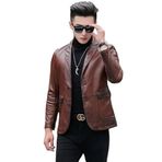 Erkek Klasik Kuzu Derisi Blazer Ceket, Kahverengi, Çift Düğmeli, Dar Kesim (Koyu kahverengi, M)