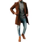 Erkek Klasik Moda Taba Yaka Düz İnce Paketler Yünlü Uzun Yün Ceket - Erkek Kahverengi Günlük Kısa Klasik Moda Takım Yaka Yün Uzun Yün Ceket, Kısa Klasik Kahverengi Uzun Yün Ceket, S