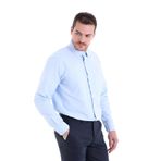 Erkek Kolay Ütülenebilir Regular Fit Geniş Kesim Klasik Yaka Cepli Gömlek BUZ MAVİ L