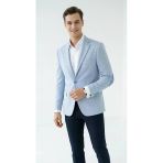 Erkek Kolu Yamalı Blazer Ceket – Bebe Mavi Renk, İtalyan Kesim Şık Ve Modern Tasarım