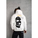 Erkek Kordonlu Maske Baskılı Kapüşonlu Sweat - Beyaz