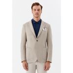 Erkek Koyu Bej Normal Kesim Regular Fit Keten Torba Cep Klasik Yaka 6 Drop Blazer Ceket