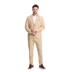 Erkek Koyu Bej Polyamid-Teknik Esnek Yazlık Serin Tutan Kumaş Slim Fit 2'li Takım Elbise Koyu Bej 48