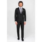 Erkek Koyu Gri Regular Fit Çift Yırtmaç Çizgili Takım Elbise - 6 Drop - 48