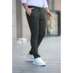Erkek Koyu Haki Slim Fit Kaliteli Esnek Likralı Bilek Boy Kumaş Pantolon - 31