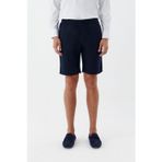 Erkek Koyu Lacivert Normal Kesim Regular Fit %100 Keten Lastikli Bel Bermuda Şort