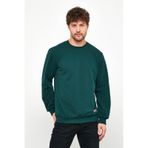 Erkek Koyu Yeşil Basic Bisiklet Yaka Regular Fit Normal Kesim 2 İplik Sweatshirt