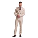 Erkek Krem Slim Fit Kruvaze Yün Takım Elbise