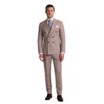 Erkek Krem Slim Fit Kruvaze%100 Yün Takım Elbise
