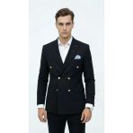 Erkek Kruvaze Blazer Ceket Slim Fit Premium Dokulu Şık Klasik Ceket