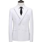 Erkek Kruvaze Blazer - Klasik Koyu Düz Renk Dar Kesim Büyük Beden Takım Elbise Ceket Resmi İş Düğün Akşam Yemeği Ceketi Erkekler için Genç Mezuniyet Bar Mitzvah, Beyaz, 170 cm-(63-70 kg)