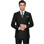 Erkek Kruvaze Takım Elbise, Çift Sıra Düğmeli, Klasik Kesim, Resmi Giyim, Slim Fit (siyah(2), 54)