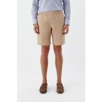 Erkek Kum Normal Kesim Regular Fit %100 Keten Lastikli Bel Bermuda Şort