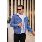 Erkek Kürklü Denim Kot Mont – Kışlık Sıcak ve Şık Dış Giyim - Mavi - Bej - XL