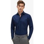Erkek Lacivert %100 Pamuk Saten Non-Iron Ütü Istemeyen Casual Cepsiz Modern Fit Gömlek - 4XL