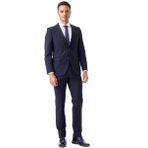 Erkek Lacivert Basic Düz Slim Fit Dar Kesim Çift Yırtmaç Takım Elbise