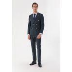 Erkek Lacivert Çizgili Kruvaze Slim Fit Takım Elbise