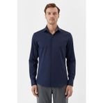 Erkek Lacivert Dar Kesim Slim Fit %100 Pamuk Dokuma Uzun Kollu Klasik Yaka Gömlek