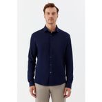 Erkek Lacivert Dar Kesim Slim Fit %100 Pamuk Düz Dokuma Klasik Yaka Gömlek