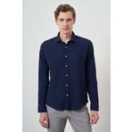 Erkek Lacivert Gofre Trend Desenli Dynamic Fit İtalyan Yaka Gömlek