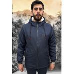 Erkek Lacivert Içi Kürklü Su ve Rüzgar Geçirmez Kapüşonlu Kışlık Mont & Kaban & Parka ML-FMM-100 - 2XL