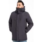 Erkek Lacivert Içi Polarlı Kürklü Su ve Rüzgar Geçirmez Kapüşonlu Kışlık Mont & Kaban & Parka - 2XL