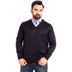 Erkek Lacivert Ince Yün Triko V Yaka Triko Kazak - 3XL