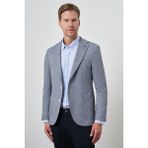Erkek Lacivert Keten Dokuma Slim Fit Mono Yaka Ceket - 6 Drop - 50