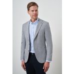 Erkek Lacivert Keten Dokuma Slim Fit Mono Yaka Ceket