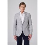 Erkek Lacivert Keten Trend Desenli Slim Fit Mono Yaka Ceket