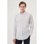 Erkek Lacivert Keten Trend Dynamic Fit Britli Yaka Gömlek - 2XL