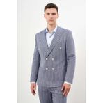 Erkek Lacivert Keten Trend Kruvaze Slim Fit Sivri Yaka Takım Elbise - 48 - 6 Drop