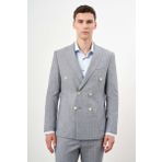 Erkek Lacivert Keten Trend Kruvaze Slim Fit Sivri Yaka Takım Elbise