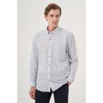 Erkek Lacivert Keten Trend Regular Fit Dğmeli Yaka Gömlek
