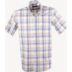 Erkek Lacivert Kısa Kol Klasik Ekose Gömlek - 3XL - Lacivert - Sarı