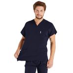 Erkek Lacivert Likralı Kumaş Scrubs Doktor Hemşire Forması Yarasa Kol Cerrahi Takım (L)