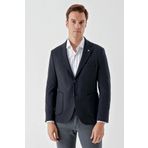 Erkek Lacivert Örme Slim Fit Torba Cep Mono Yaka Spor Ceket